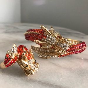 14 karat gold plated dragon bracelet with matching ring
